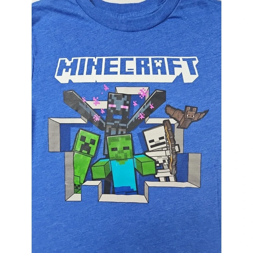 Minecraft Boys Blue Creeper Tee‎ Shirt Video Gamer T-Shirt Size L (10/12)
